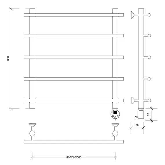 Полотенцесушитель Secado Турин 1 электрический L/R  хром