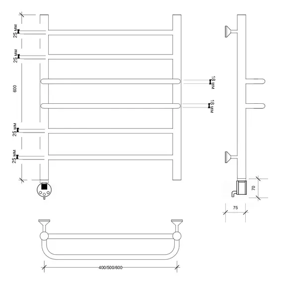 Полотенцесушитель Secado Триест электрический L/R хром