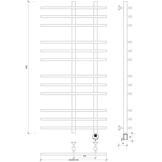 Полотенцесушитель Secado Турин 3 электрический L/R хром