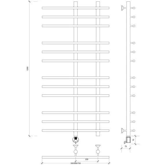 Полотенцесушитель Secado Турин 3 электрический L/R хром
