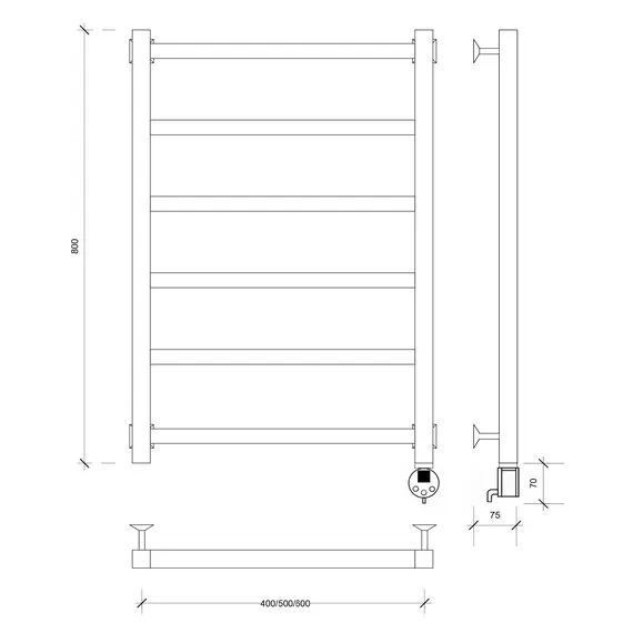 Полотенцесушитель Secado Корато 1 электрический L/R черный матовый
