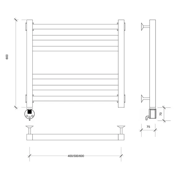 Полотенцесушитель Secado Корато 3 электрический L/R черный матовый