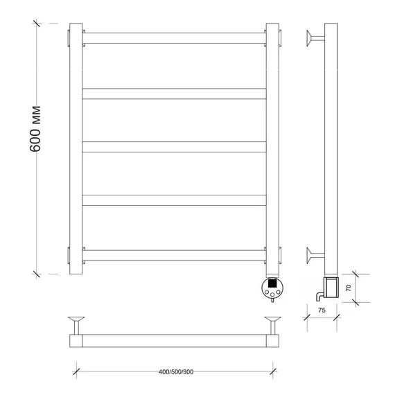 Полотенцесушитель Secado Корато 1 электрический L/R черный матовый