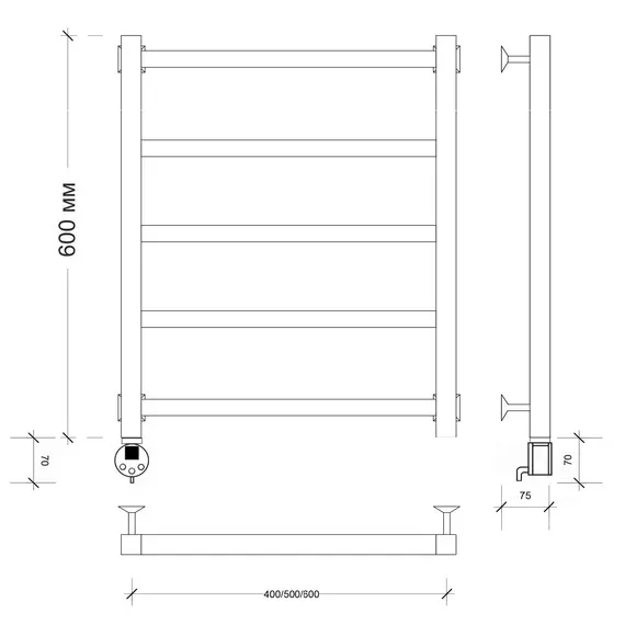 Полотенцесушитель Secado Корсико 1 электрический L/R  черный матовый