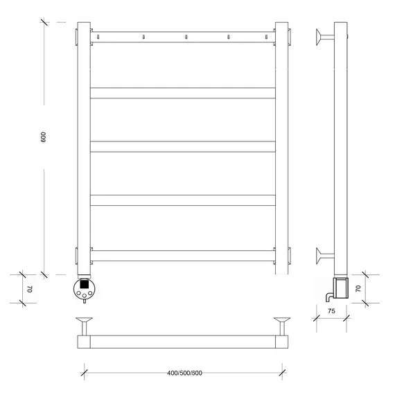 Полотенцесушитель Secado Корсико 1 К , с крючками, электрический L/R  черный матовый