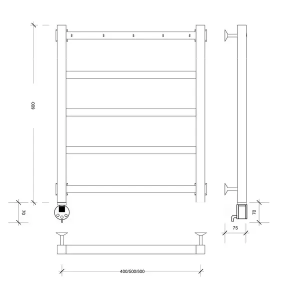 Полотенцесушитель Secado Корсико 1 СП , с полочкой,  электрический L/R черный матовый