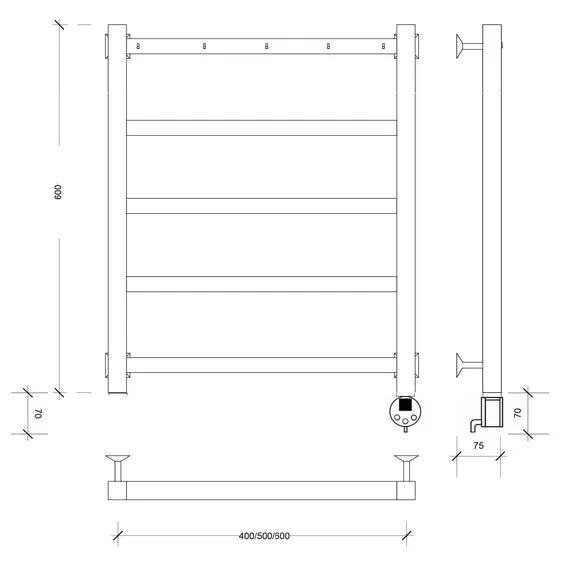 Полотенцесушитель Secado Корсико 1 К , с крючками, электрический L/R  черный матовый
