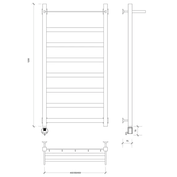 Полотенцесушитель Secado Комано 1 СП , с полочкой, электрический L/R черный матовый