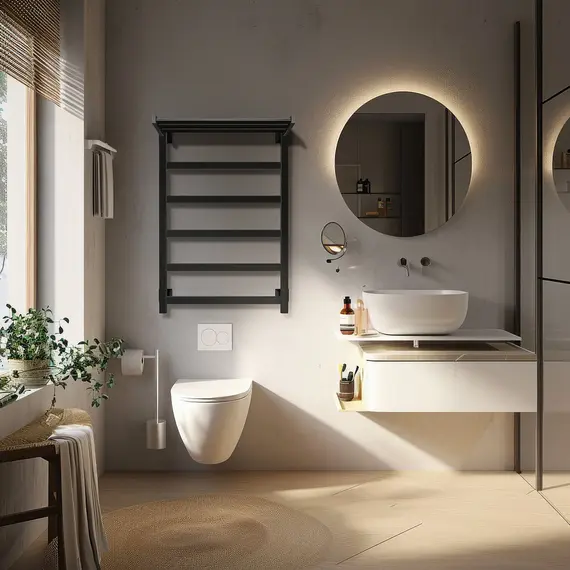 Полотенцесушитель Secado Корсико 1 СП , с полочкой,  электрический L/R черный матовый