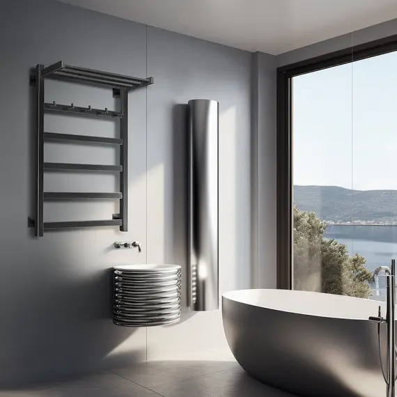 Полотенцесушитель Secado Корсико 1 КСП , с крючками и полочкой,  электрический L/R черный матовый