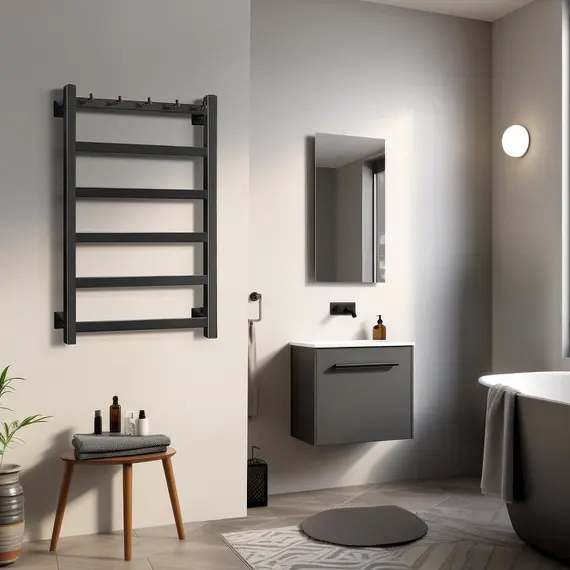 Полотенцесушитель Secado Корсико 1 К , с крючками, электрический L/R  черный матовый