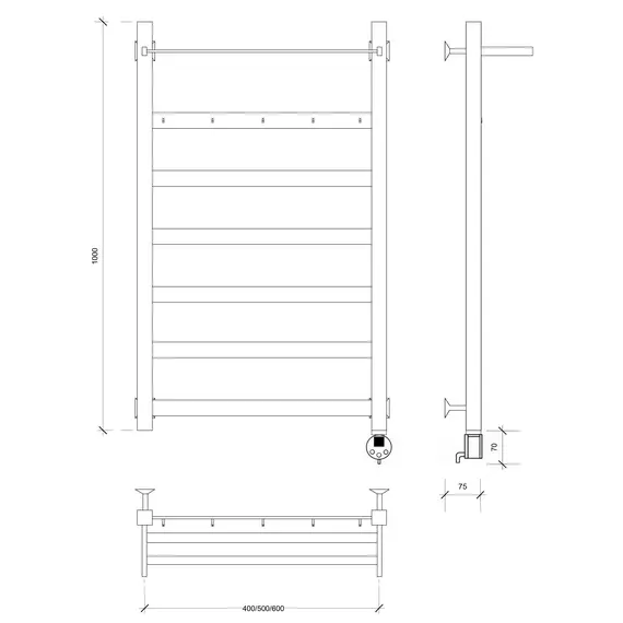 Полотенцесушитель Secado Комано 1 КСП , с крючками и полочкой, электрический L/R  хром