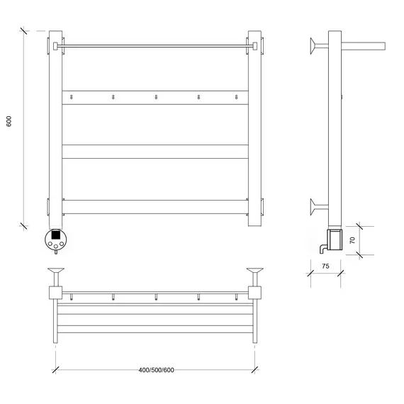 Полотенцесушитель Secado Комано 1 КСП , с крючками и полочкой, электрический L/R  хром