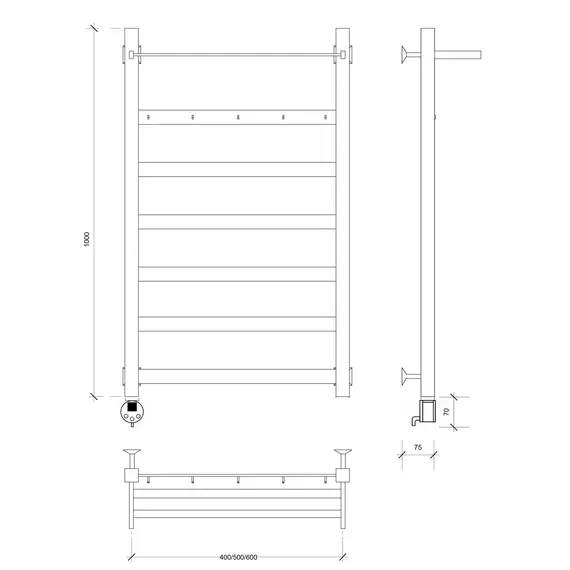Полотенцесушитель Secado Комано 1 КСП , с крючками и полочкой, электрический L/R  хром