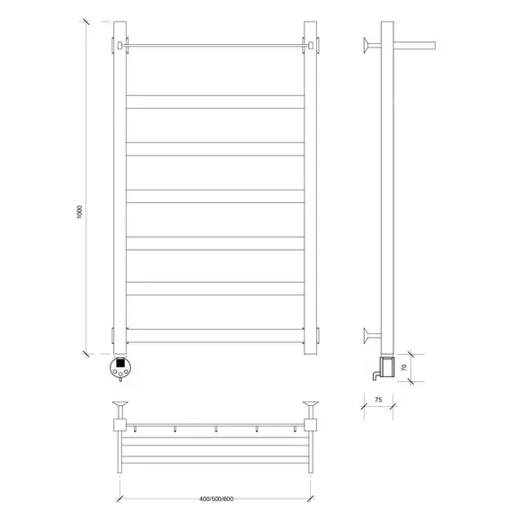 Полотенцесушитель Secado Комано 1 СП , с полочкой, электрический L/R хром