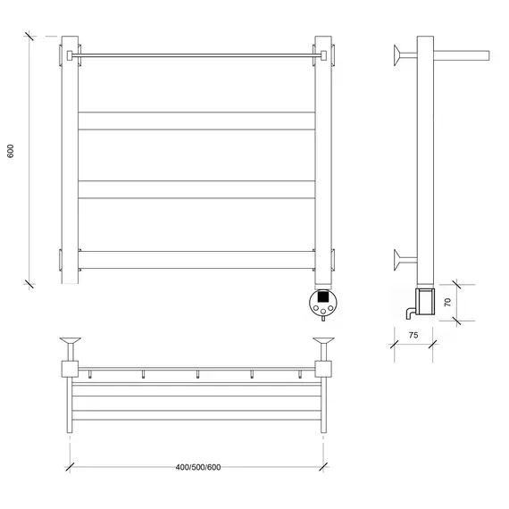 Полотенцесушитель Secado Комано 1 СП , с полочкой, электрический L/R хром