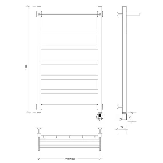 Полотенцесушитель Secado Комано 1 СП , с полочкой, электрический L/R хром