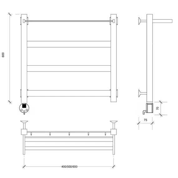 Полотенцесушитель Secado Комано 1 СП , с полочкой, электрический L/R хром