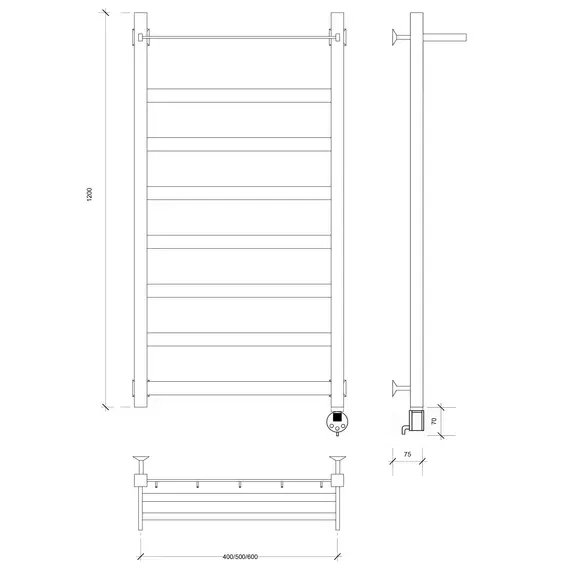 Полотенцесушитель Secado Комано 1 СП , с полочкой, электрический L/R черный матовый