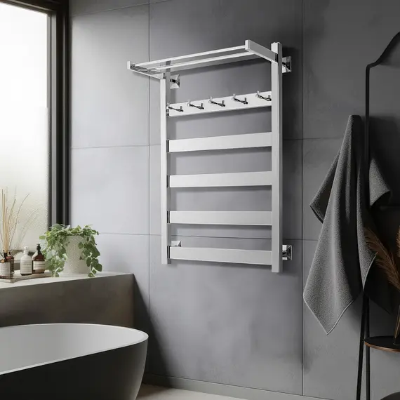 Полотенцесушитель Secado Комано 1 КСП , с крючками и полочкой, электрический L/R  хром