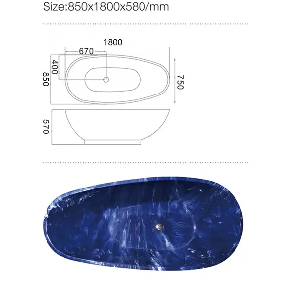 Ванна акриловая Frank F180 Морское свечение 180х85
