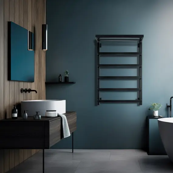 Полотенцесушитель Secado Корсано 1 СП , с полочкой , электрический L/R черный матовый