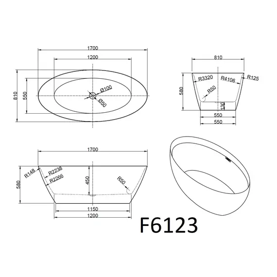 Ванна акриловая Frank F6123 Black/Black  170х81