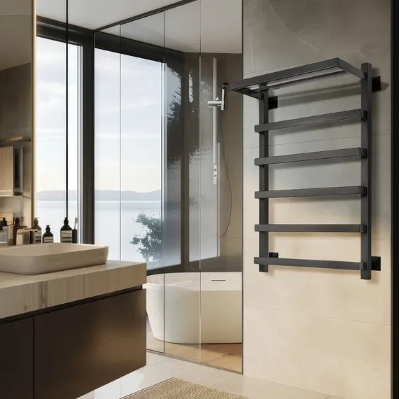 Полотенцесушитель Secado Корсано 1 СП , с полочкой , электрический L/R черный матовый