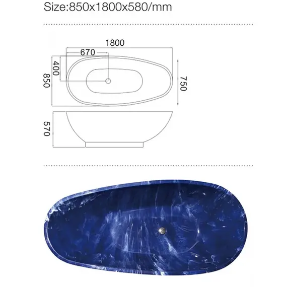Ванна акриловая Frank F181 Обсидиан 180х85
