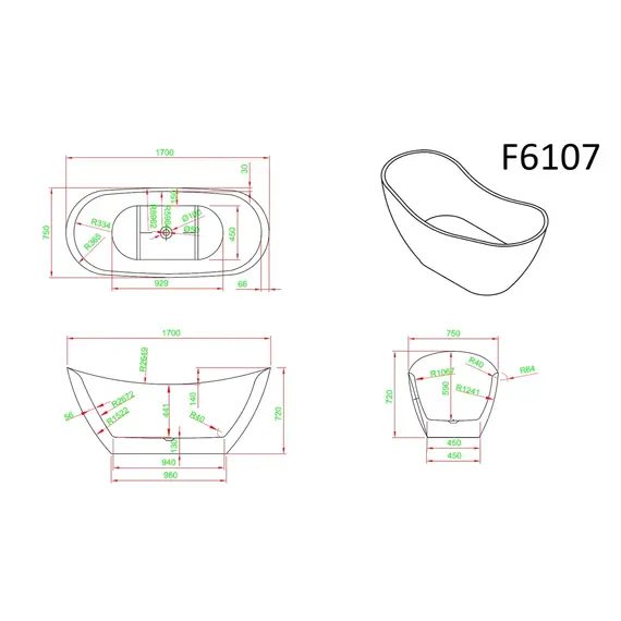 Ванна акриловая  Frank F6107 White/Black 170х75