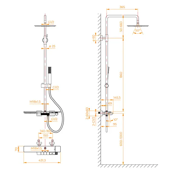 Душевая стойка  RGW SP-34G с термостатом