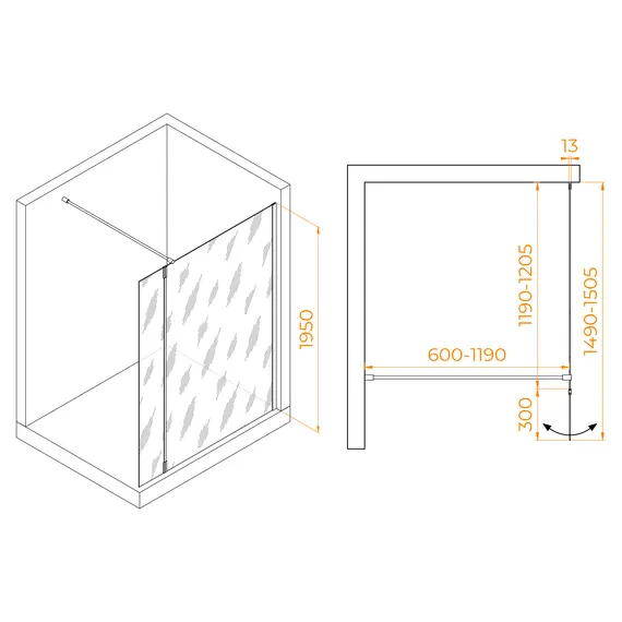 Душевая перегородка RGW WA-051Gb (WA-010Gb + Z-071Gb)
