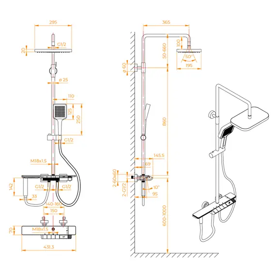 Душевая стойка RGW SP-35W с термостатом
