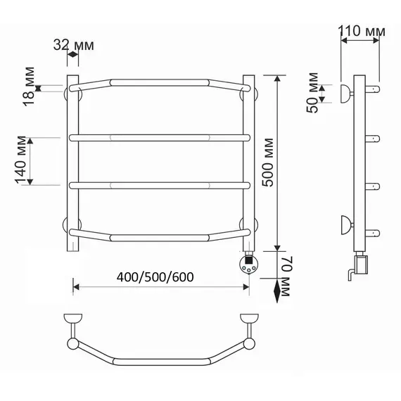 Полотенцесушитель латунный Secado Агата 1 , электрический L/R  бронза