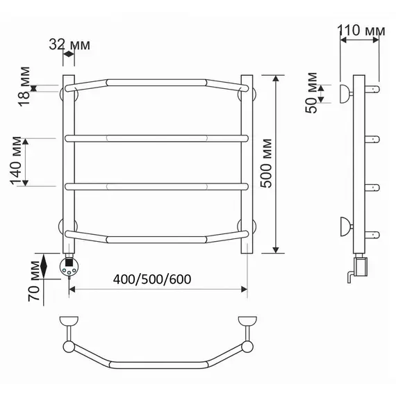 Полотенцесушитель латунный Secado Агата 1 , электрический L/R  бронза