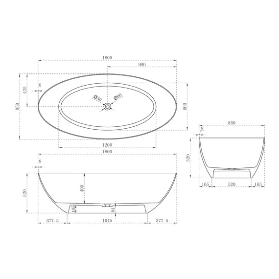 Карбоновая ванна ABBER Karbon AK9002-1.8 черная  180х85