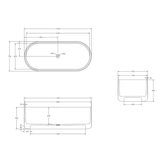 Ванна из полиэфирной смолы ABBER Kristall AT9708Opal коричневая прозрачная