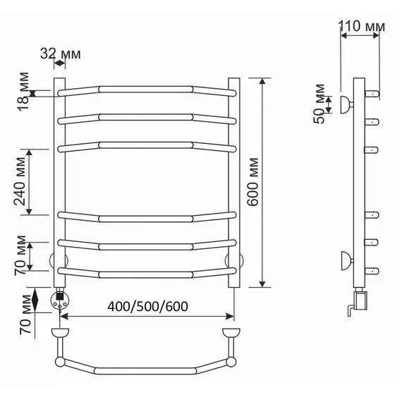 Полотенцесушитель латунный Secado Агата 2 электрический L/R бронза