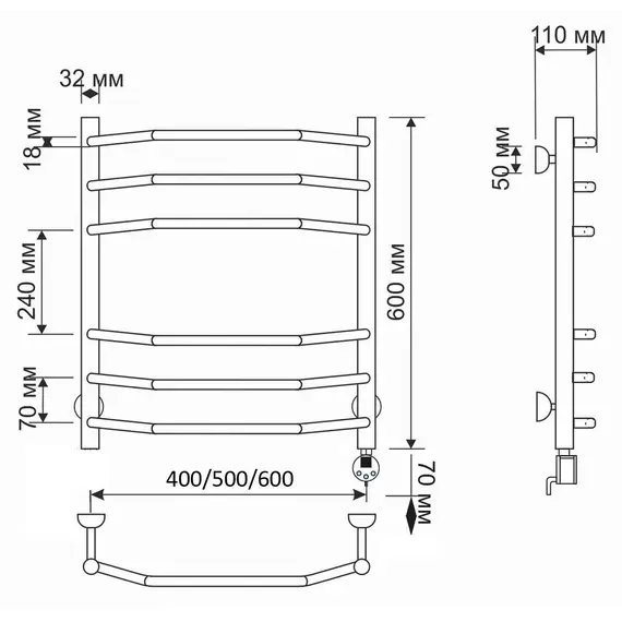 Полотенцесушитель латунный Secado Агата 2 электрический L/R бронза