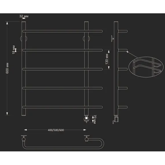 Полотенцесушитель латунный Secado Венеция 2 , электрический L/R  бронза