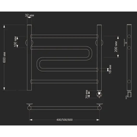 Полотенцесушитель латунный Secado Валенсия 2  электрический L/R бронза