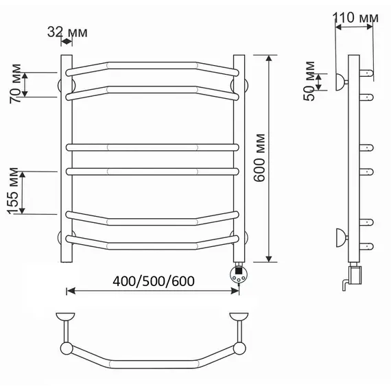 Полотенцесушитель латунный Secado Агата 4 ,электрический L/R бронза