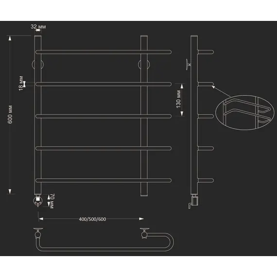 Полотенцесушитель латунный Secado Венеция 2 , электрический L/R  бронза