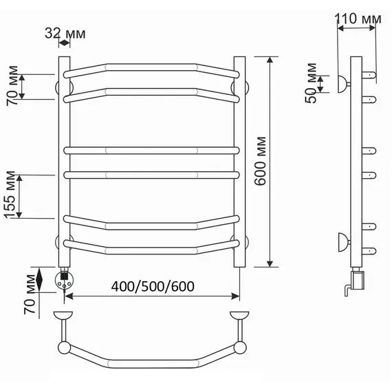 Полотенцесушитель латунный Secado Агата 4 ,электрический L/R бронза