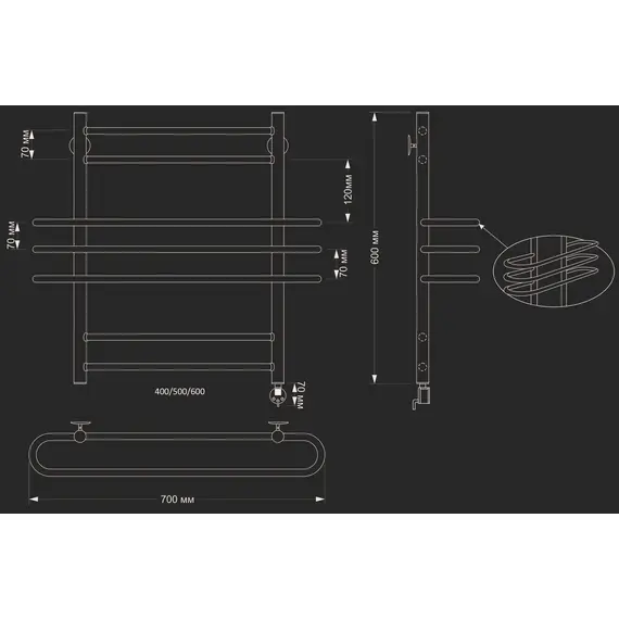 Полотенцесушитель латунный Secado Палермо электрический L/R  бронза