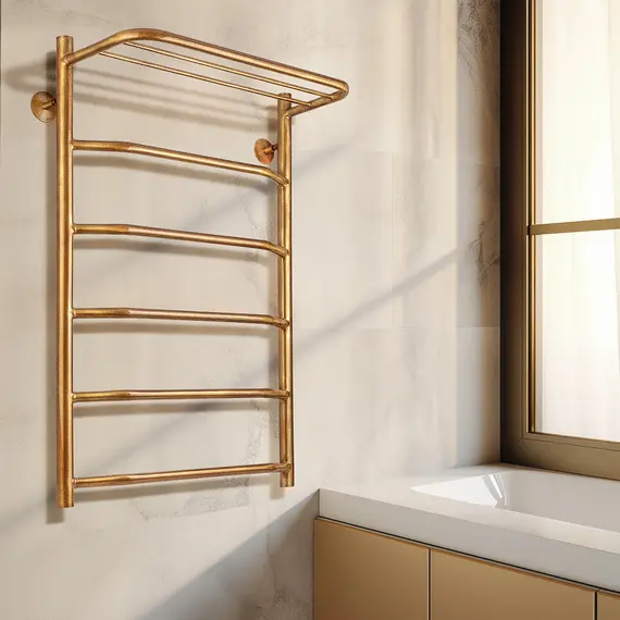 Полотенцесушитель латунный Secado Агата 3, с полочкой , электрический L/R бронза