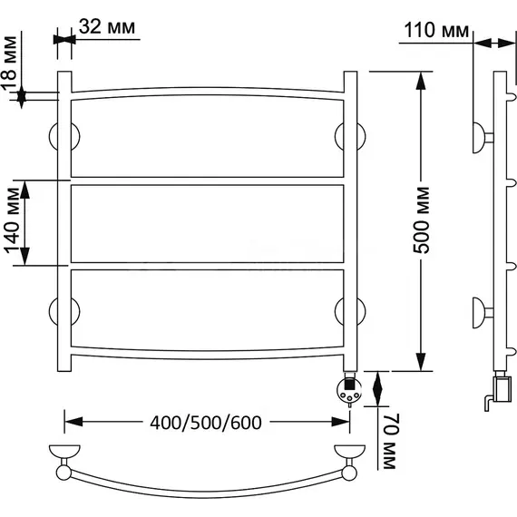 Полотенцесушитель латунный Secado Милан 1 электрический L/R  бронза