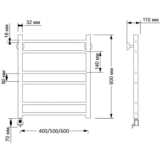 Полотенцесушитель латунный Secado Триада 2 электрический L/R бронза