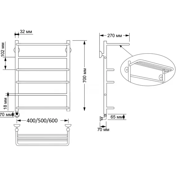 Полотенцесушитель латунный Secado Верона 2 , с полочкой , электрический L/R бронза