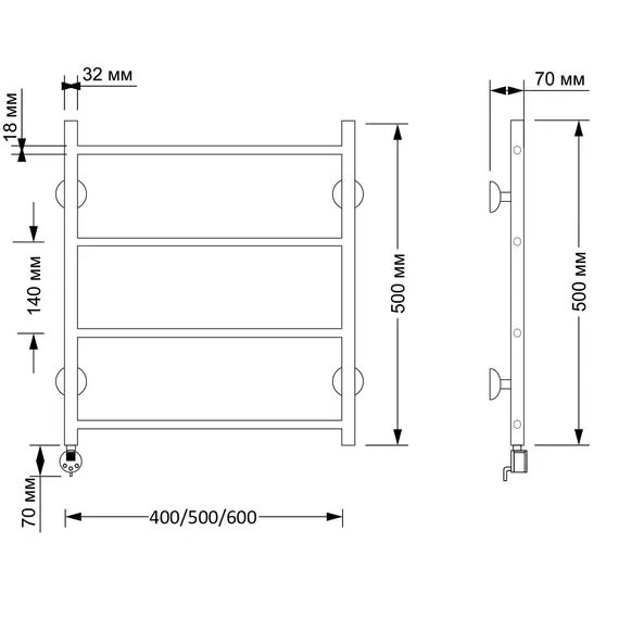 Полотенцесушитель латунный Secado Триада 1  электрический L/R  бронза